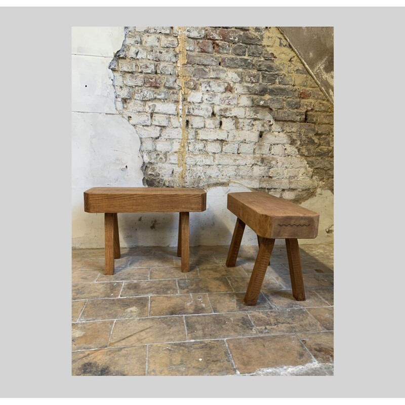 Pair of vintage stools in solid wood