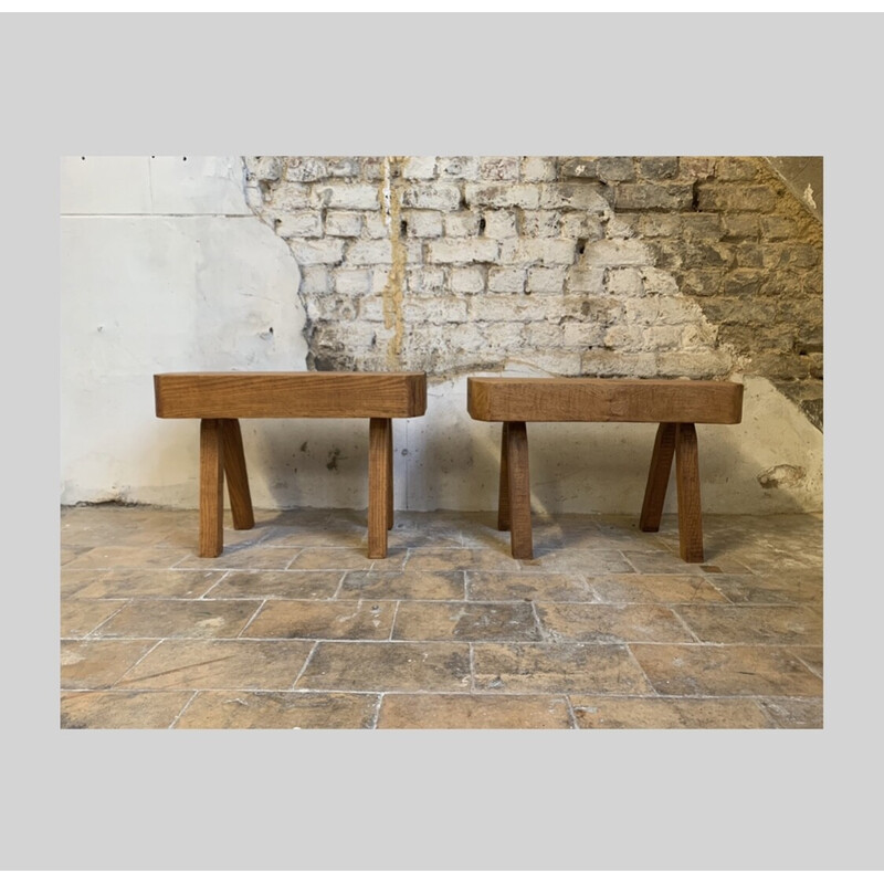 Pair of vintage stools in solid wood