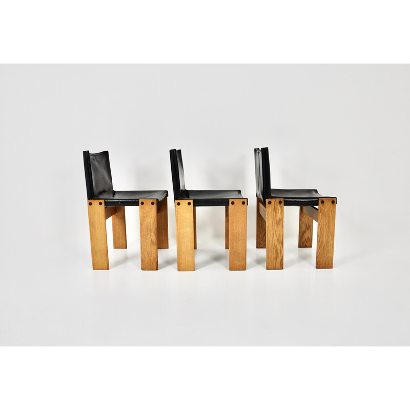 Ensemble de 3 chaises vintage Monk par Afra et Tobia Scarpa pour Molteni, 1970