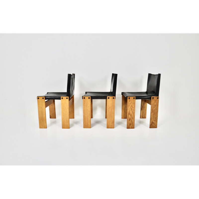 Ensemble de 3 chaises vintage Monk par Afra et Tobia Scarpa pour Molteni, 1970