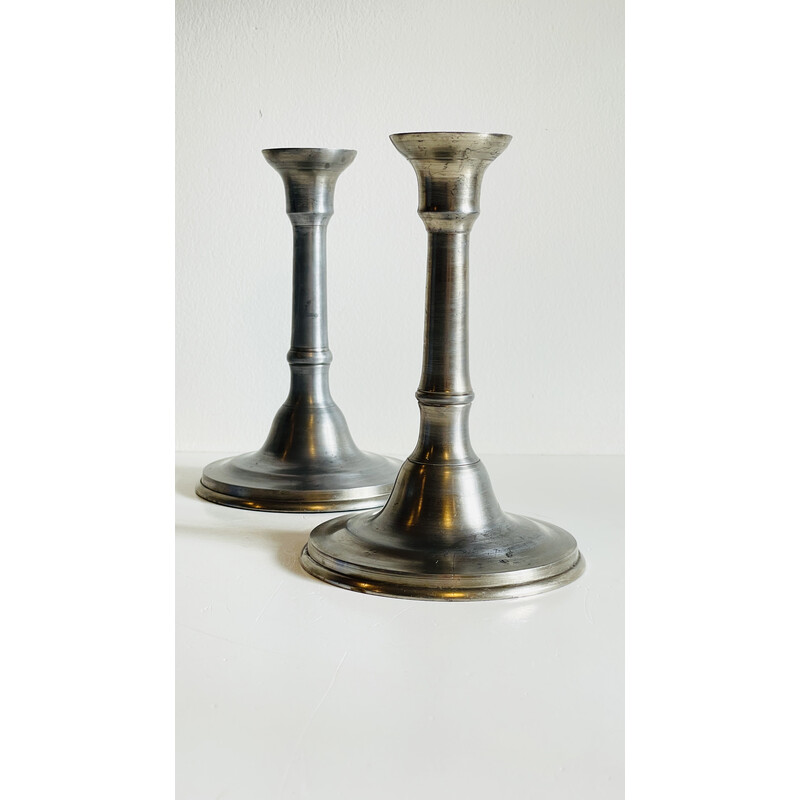 Pair of vintage pewter candlesticks