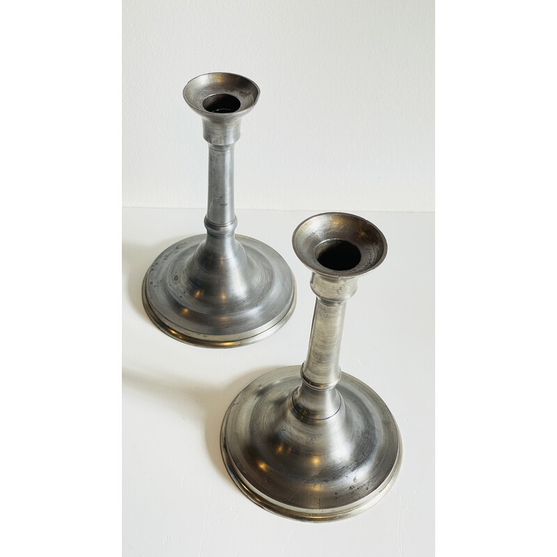 Pair of vintage pewter candlesticks