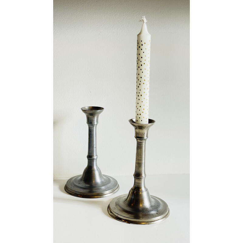 Pair of vintage pewter candlesticks