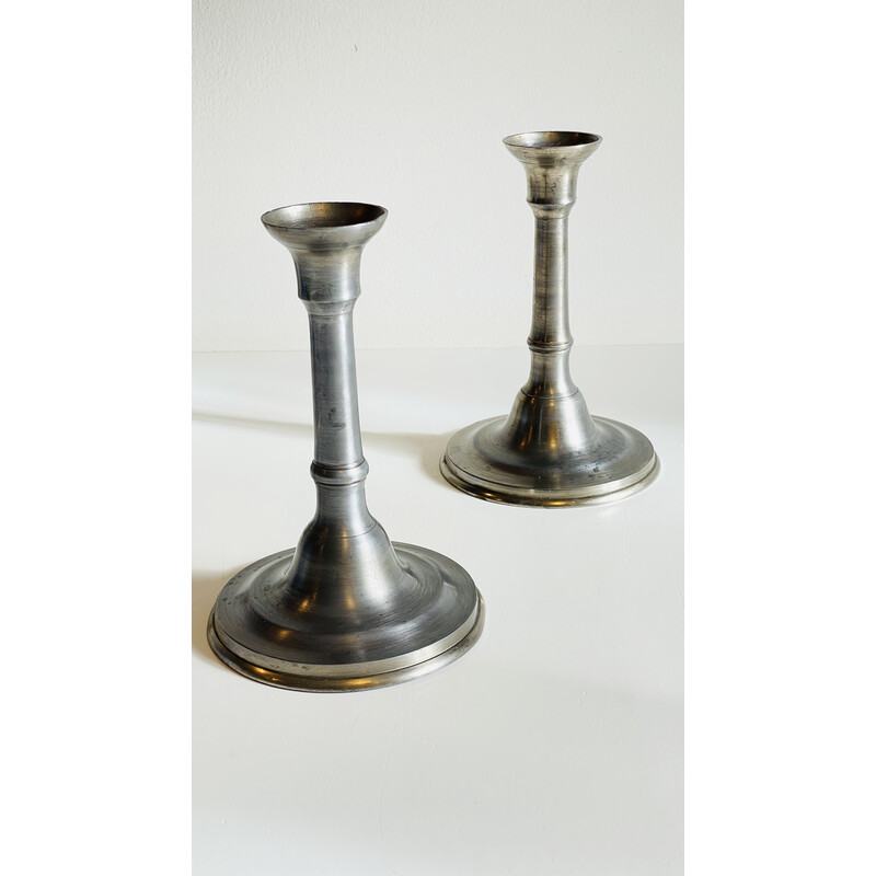 Pair of vintage pewter candlesticks