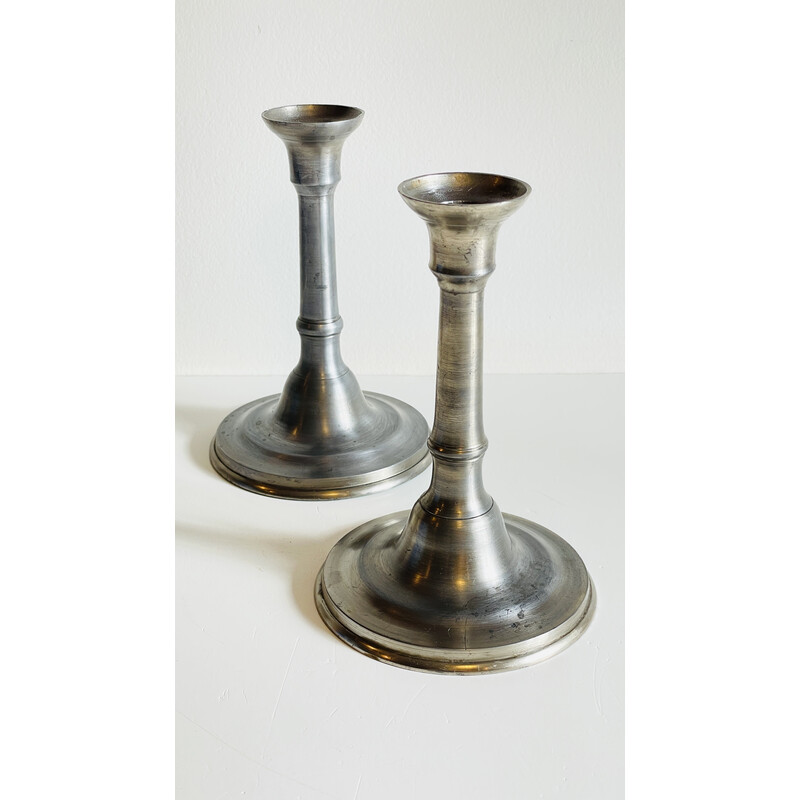 Pair of vintage pewter candlesticks