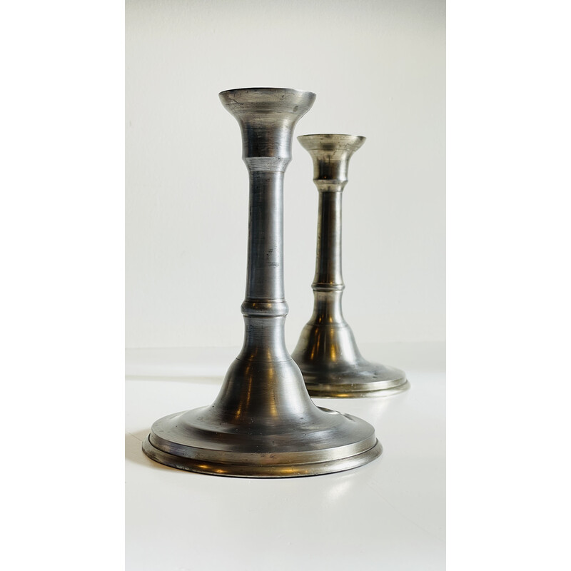 Pair of vintage pewter candlesticks