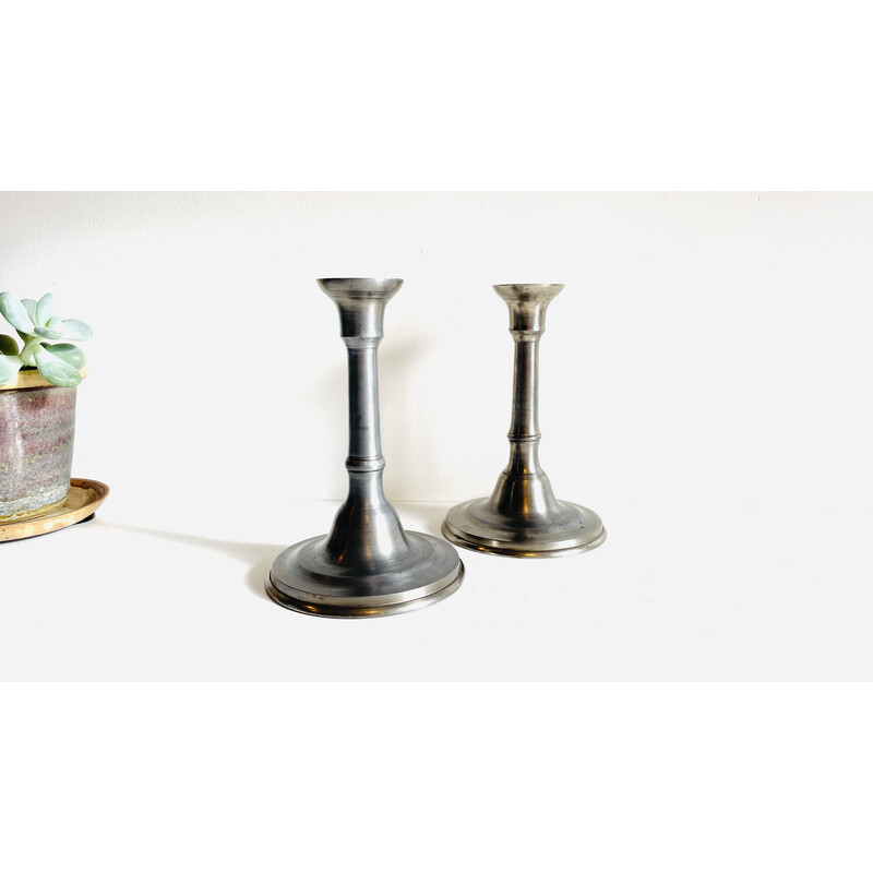 Pair of vintage pewter candlesticks