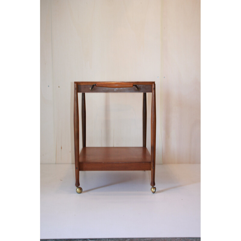 Vintage italian "Fratelli Reguitti" teak and brass trolley for Reguitti, 1950s