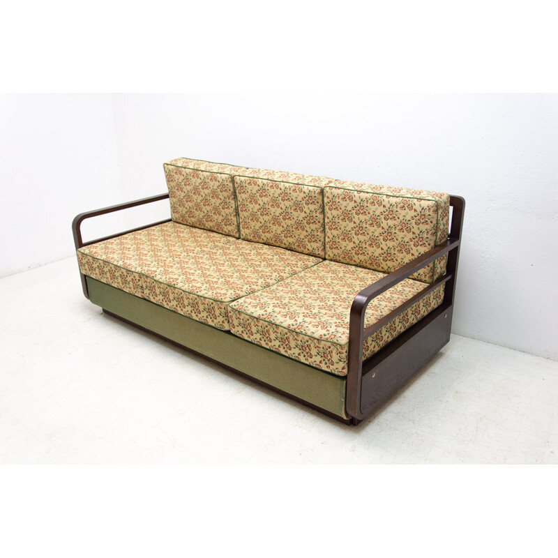 Vintage Art deco oakwood sofa, Czechoslovakia 1950s