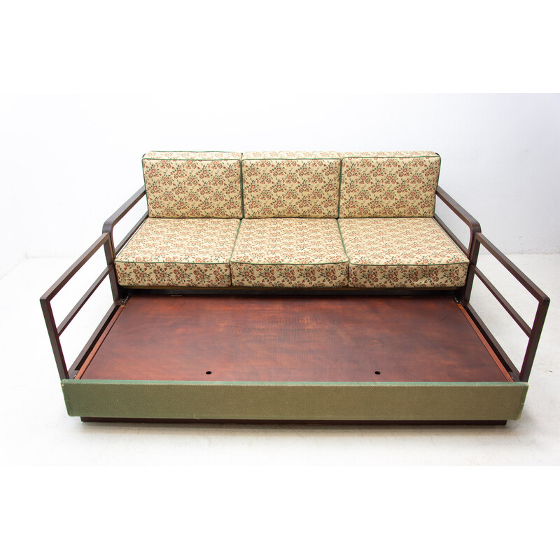 Vintage Art deco Eiche Sofa, Tschechoslowakei 1950er Jahre