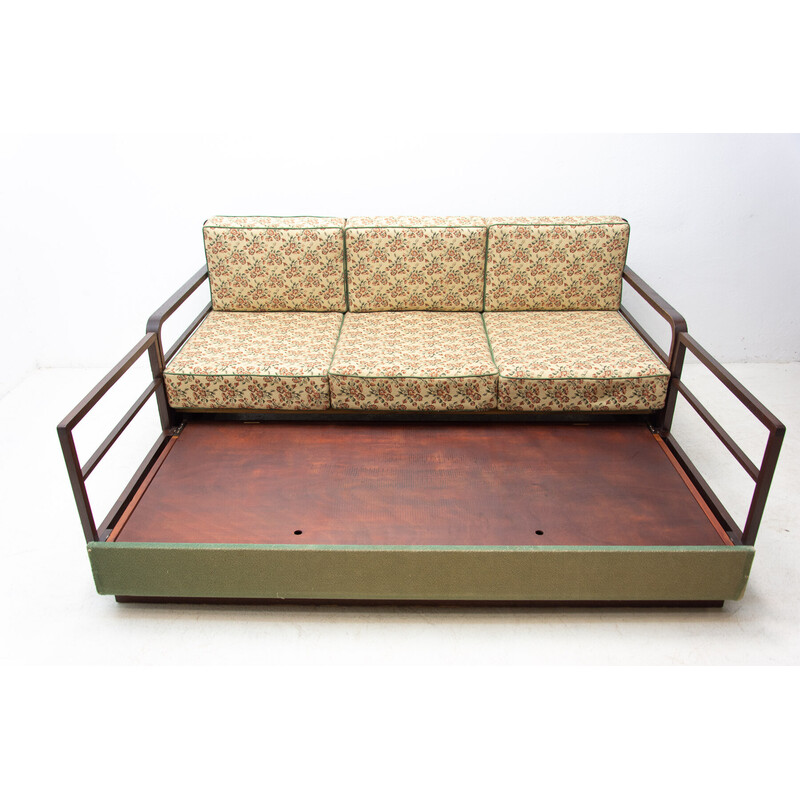 Vintage Art deco oakwood sofa, Czechoslovakia 1950s