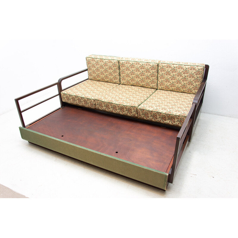 Vintage Art deco oakwood sofa, Czechoslovakia 1950s