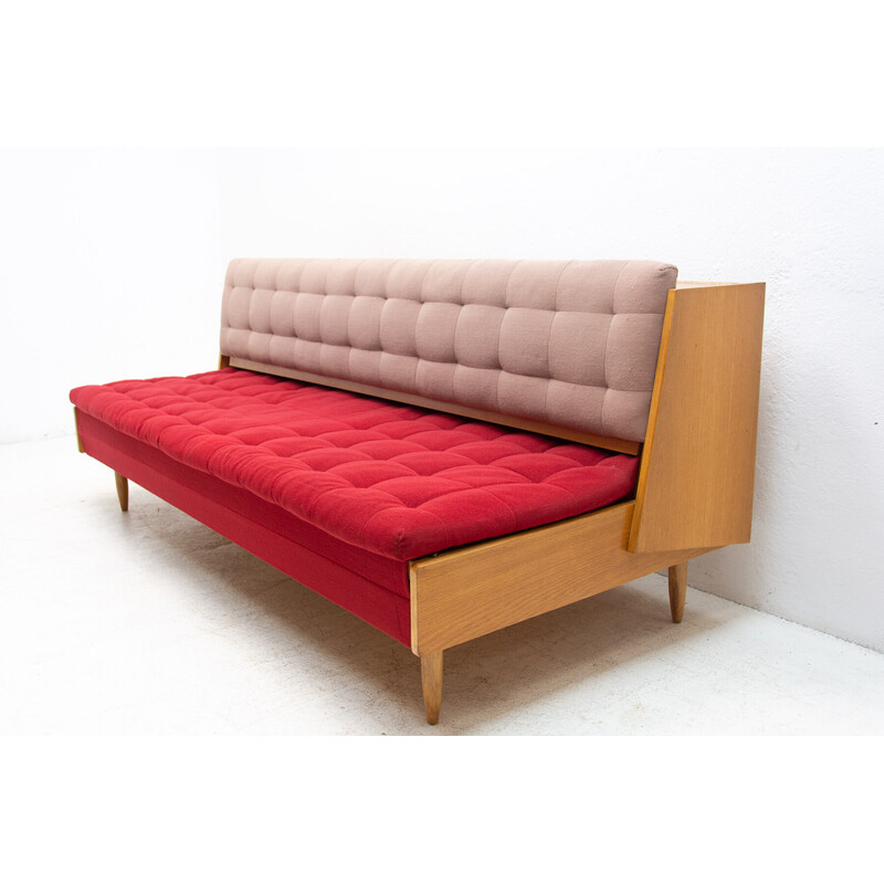 Vintage folding sofa bed in ash wood, Czechoslovakia 1960s