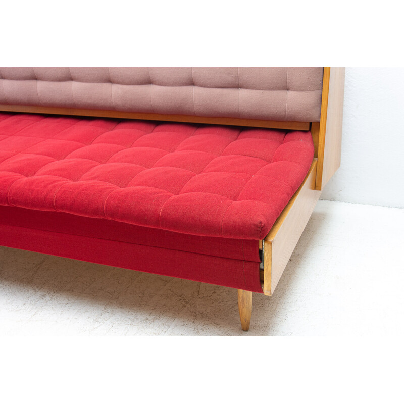 Vintage folding sofa bed in ash wood, Czechoslovakia 1960s