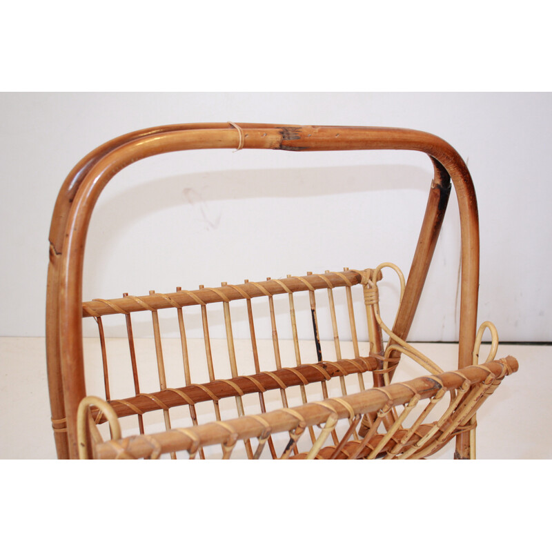 Vintage bamboo magazine rack by Franco Albini, 1960s