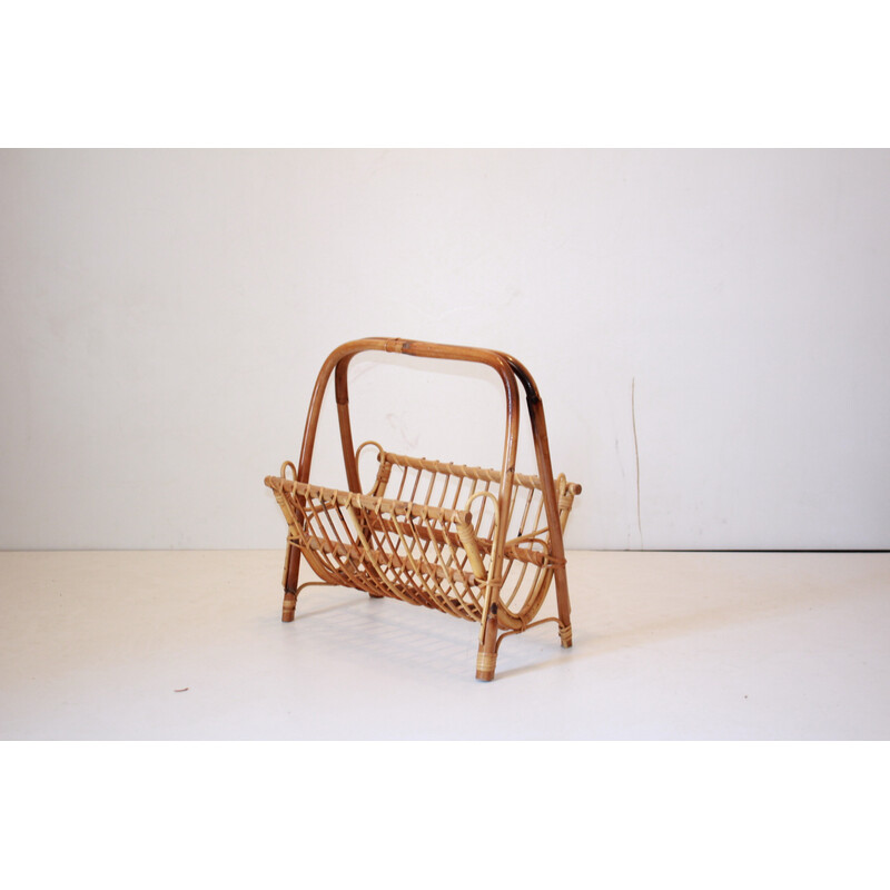 Vintage bamboo magazine rack by Franco Albini, 1960s