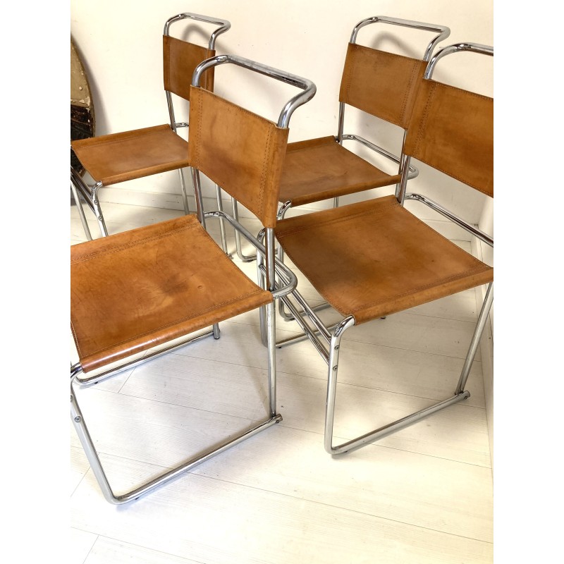 Set of 4 vintage brown leather chairs by Marcel Breuer for Thonet