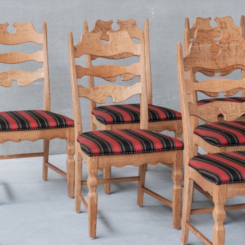 Set of 6 vintage oakwood Danish dining chairs by Henning Kjaernulf, 1960s