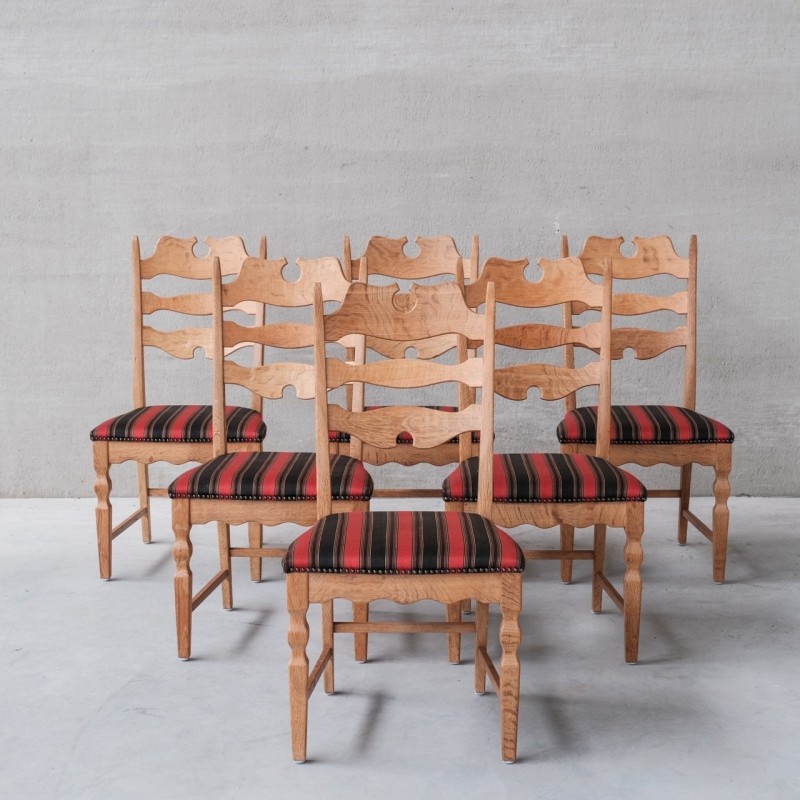 Set of 6 vintage oakwood Danish dining chairs by Henning Kjaernulf, 1960s