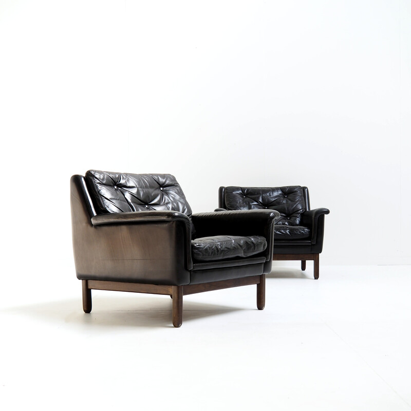 Pair of vintage leather armchairs by Karl Erik Ekselius, 1960s