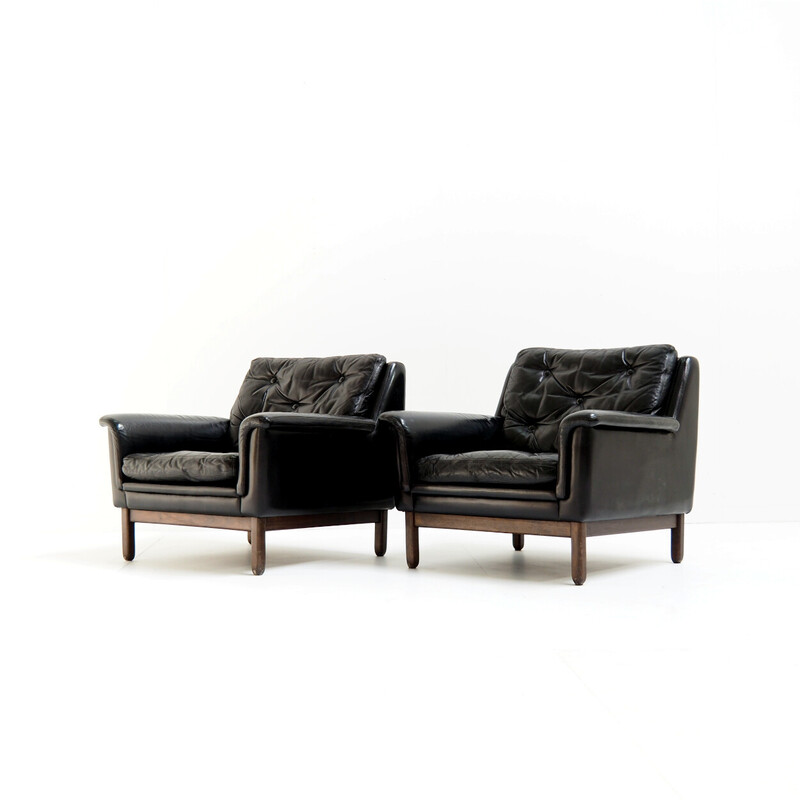 Pair of vintage leather armchairs by Karl Erik Ekselius, 1960s
