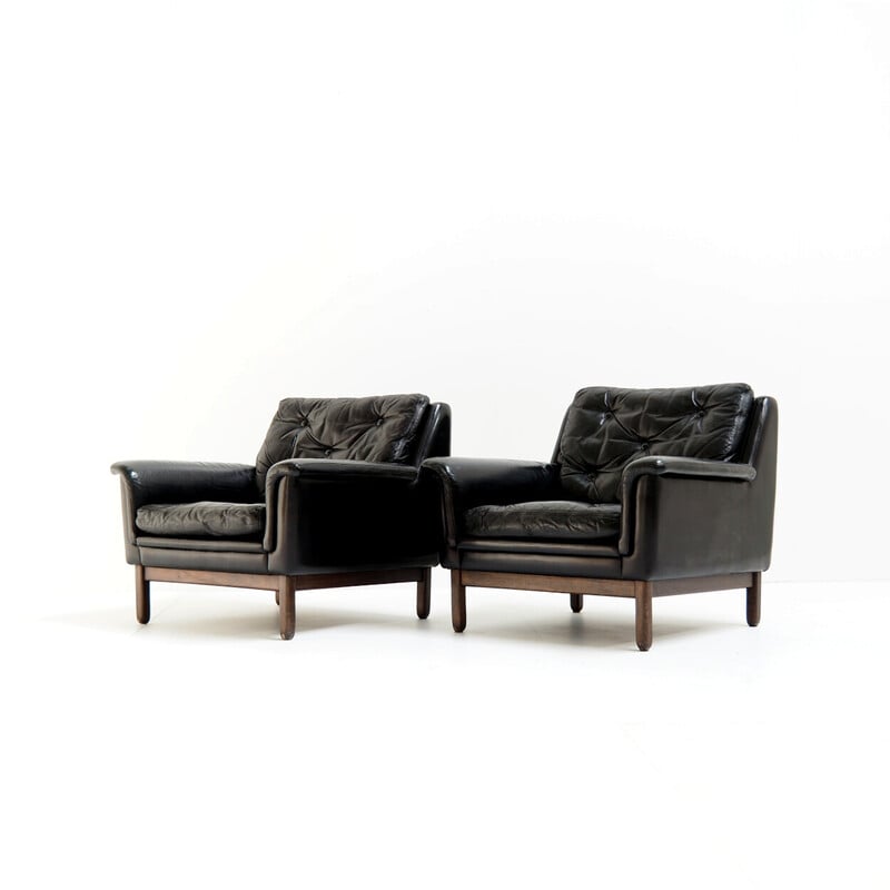 Pair of vintage leather armchairs by Karl Erik Ekselius, 1960s