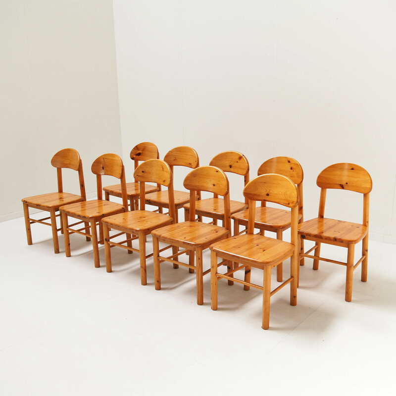 Satz von 10 Stühlen "Rainer Daumiller" aus massivem Kiefernholz, 1970er Jahre