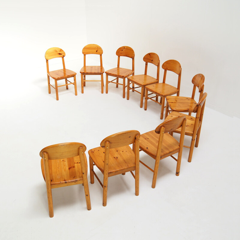 Juego de 10 sillas vintage "Rainer Daumiller" de madera de pino macizo, años 70