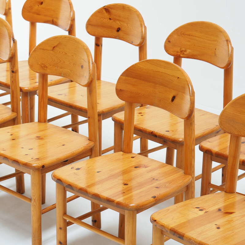 Set of 10 vintage "Rainer Daumiller" chairs in solid pine wood, 1970s