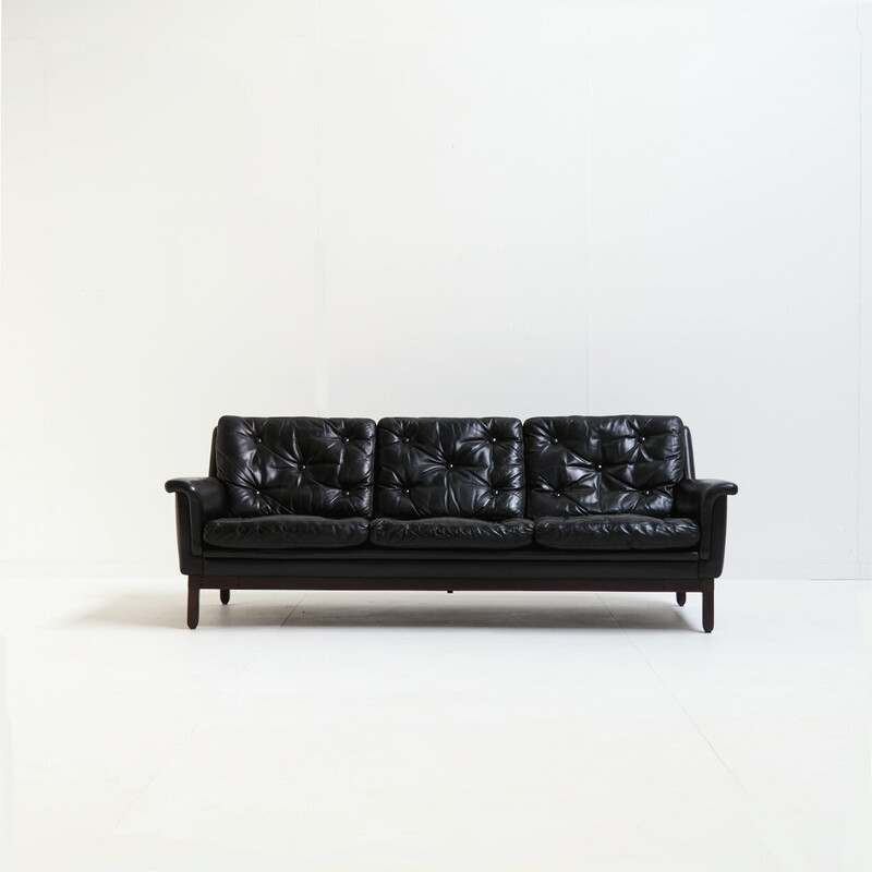 Vintage black leather sofa by Karl Erik Ekselius, 1960s