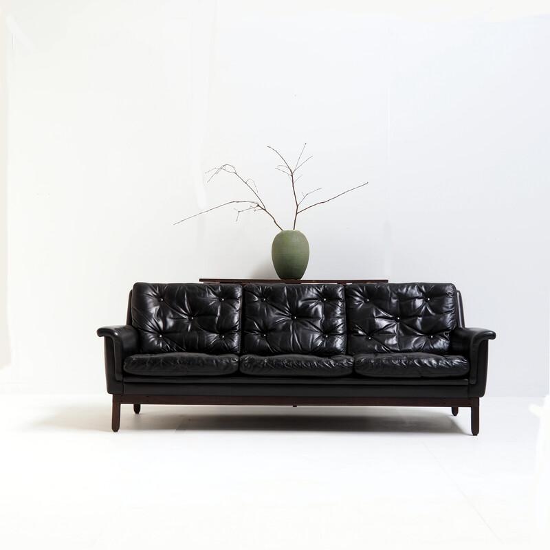 Vintage black leather sofa by Karl Erik Ekselius, 1960s