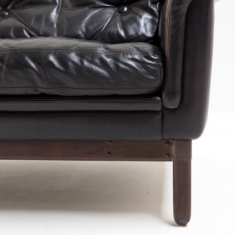 Vintage black leather sofa by Karl Erik Ekselius, 1960s