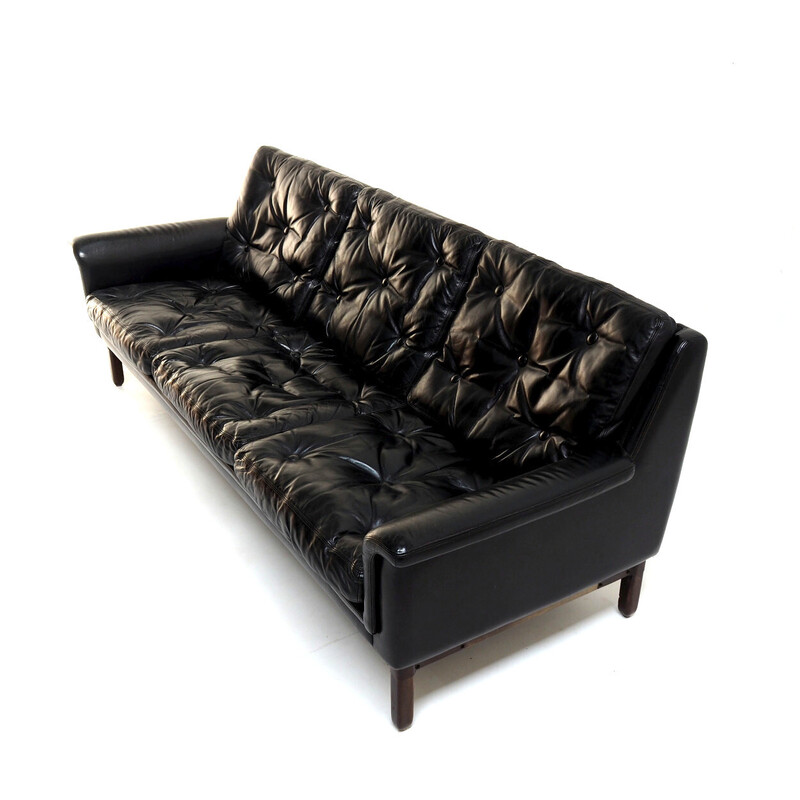 Vintage black leather sofa by Karl Erik Ekselius, 1960s