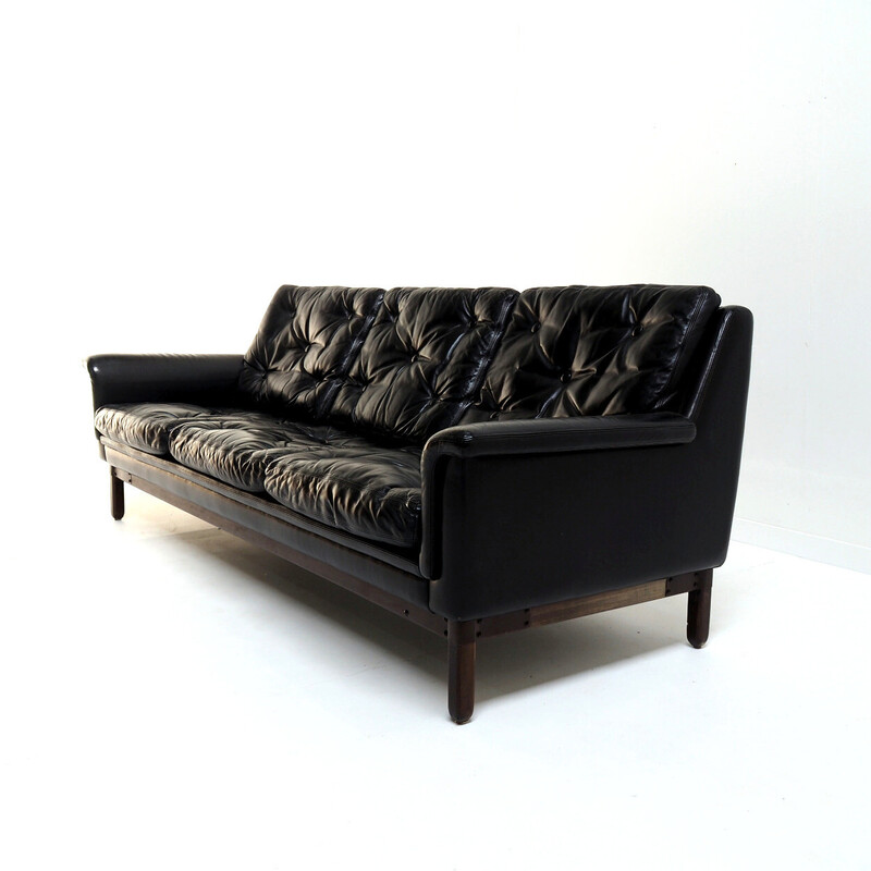 Vintage black leather sofa by Karl Erik Ekselius, 1960s