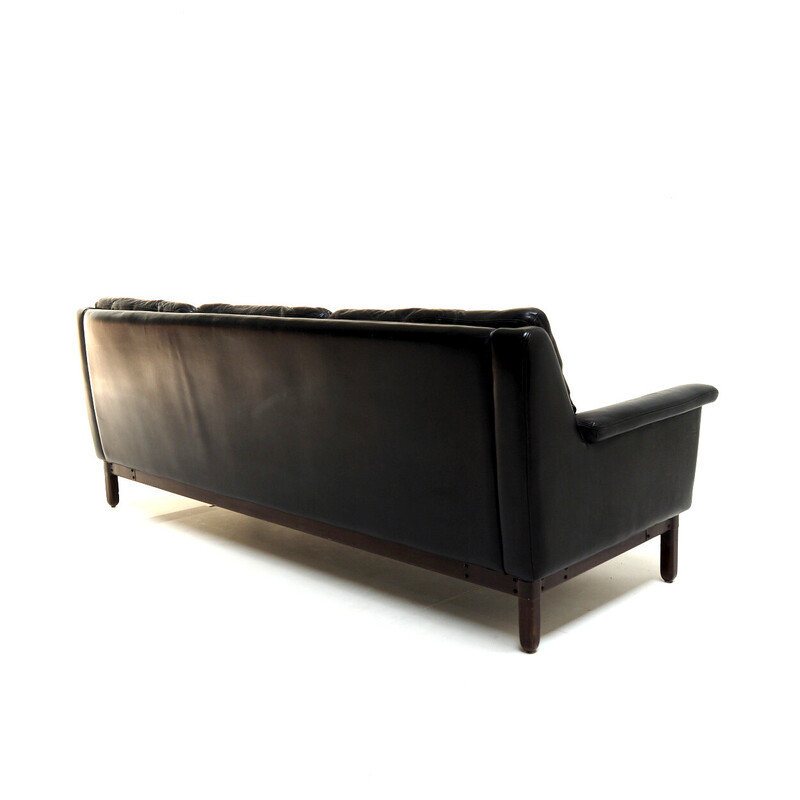 Schwarzes Ledersofa von Karl Erik Ekselius, 1960er Jahre