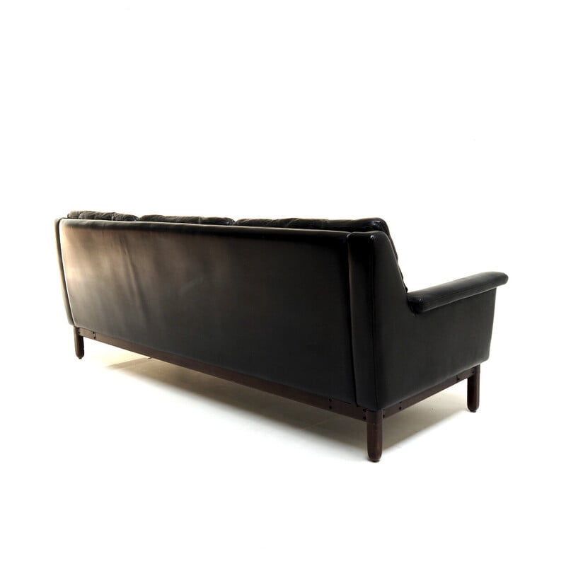 Vintage black leather sofa by Karl Erik Ekselius, 1960s