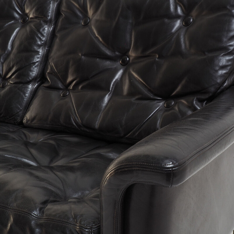 Vintage black leather sofa by Karl Erik Ekselius, 1960s