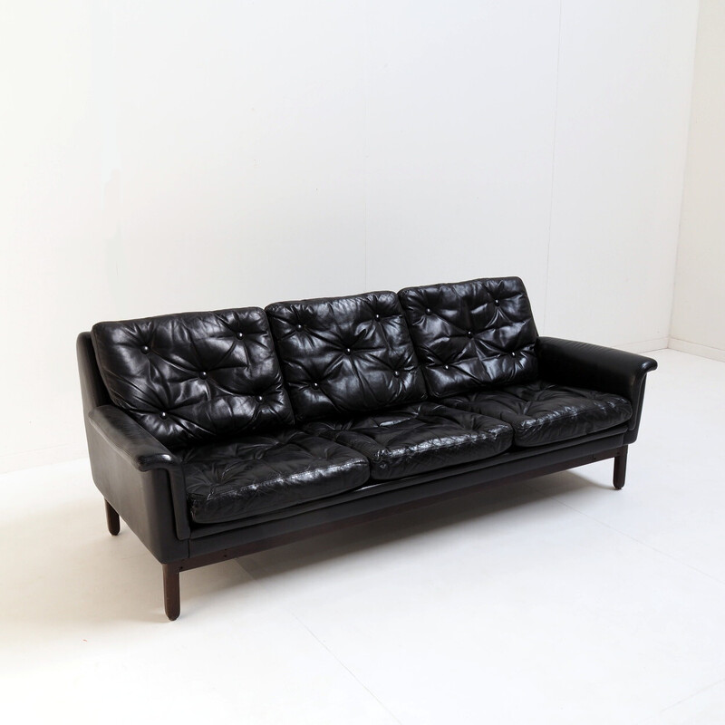 Canapé vintage en cuir noir de Karl Erik Ekselius, 1960