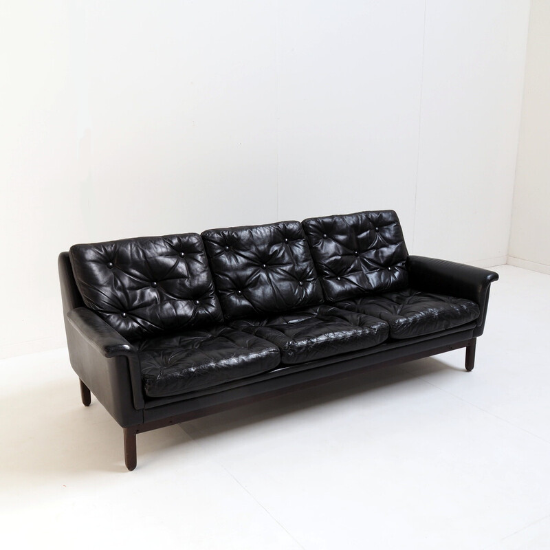 Vintage black leather sofa by Karl Erik Ekselius, 1960s