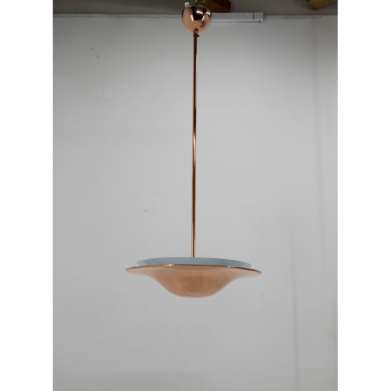 Vintage Bauhaus copper chandelier by Drukov, Czechoslovakia 1930s