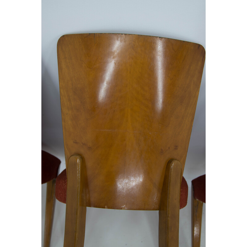 Juego de 4 sillas de comedor Art Decó H-214 de Jindrich Halabala para Up Závody, años 50