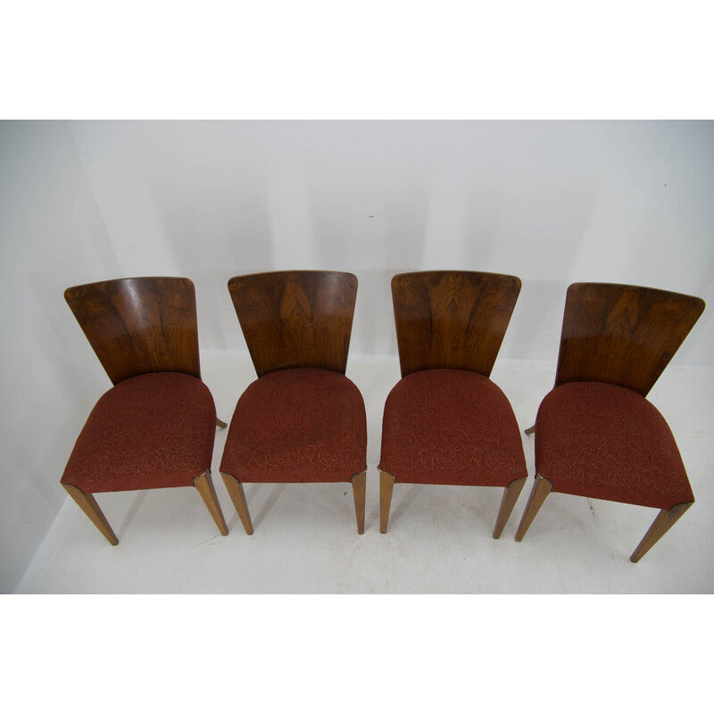 Juego de 4 sillas de comedor Art Decó H-214 de Jindrich Halabala para Up Závody, años 50