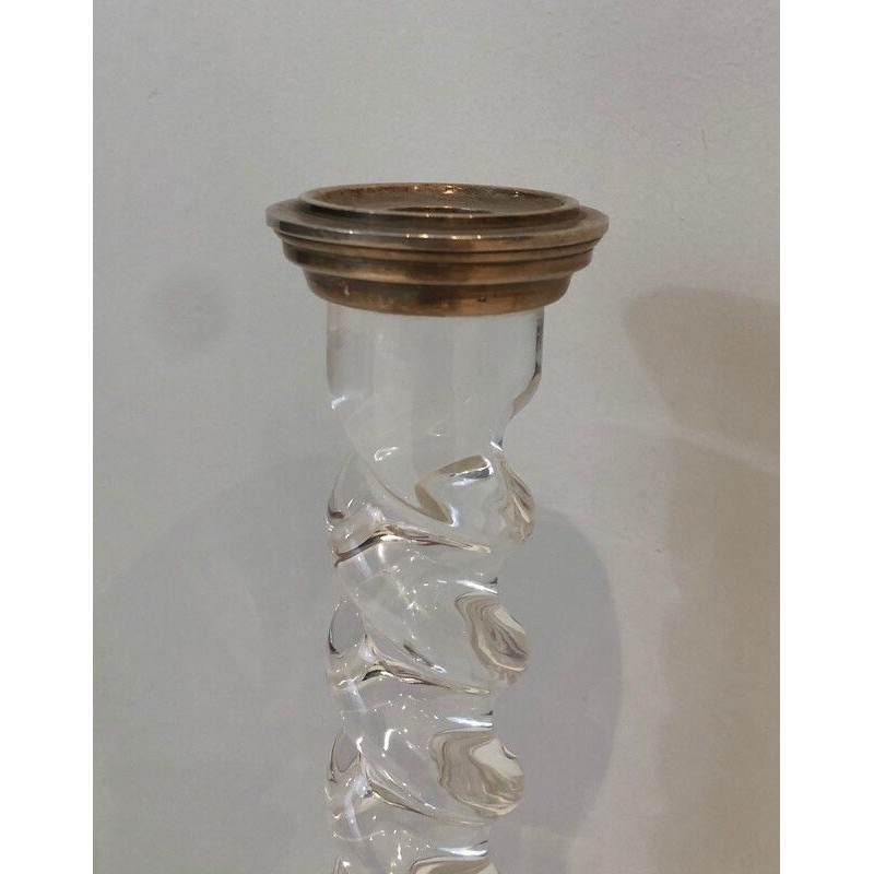 Ein Paar Vintage-Kerzenhalter aus gedrehtem Plexiglas und versilbertem Metall, 1970