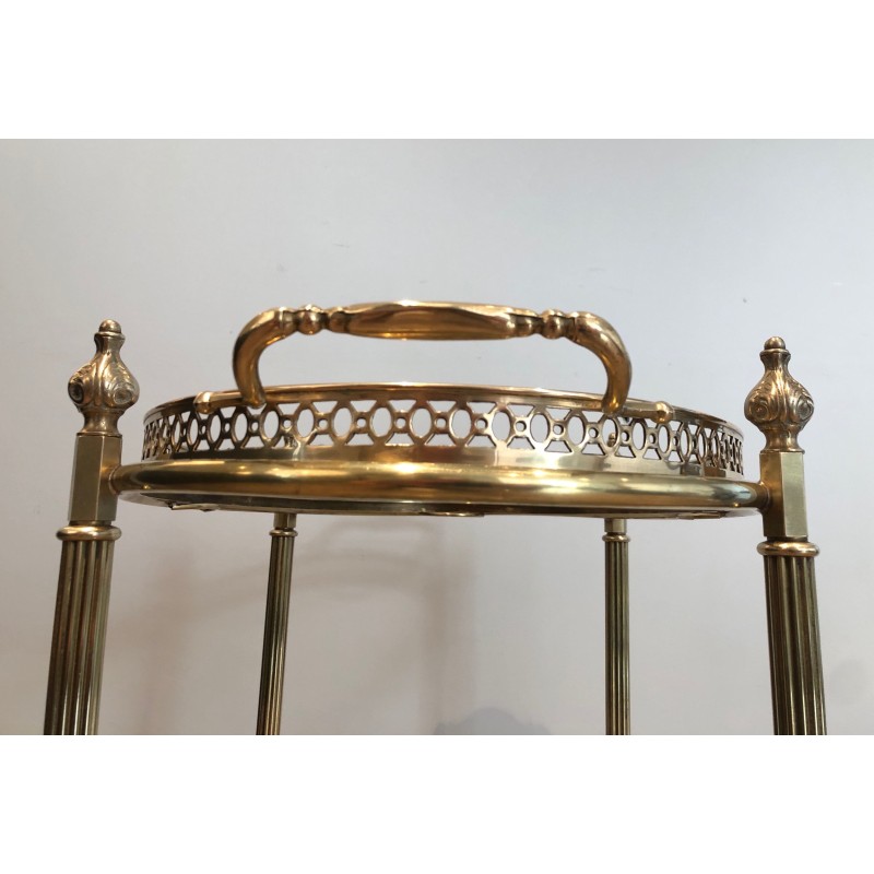 Vintage oval brass serving table on wheels by Jansen, 1940