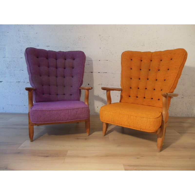 Pair of orange and purple armchair, GUILLERME and CHAMBRON - 1950s