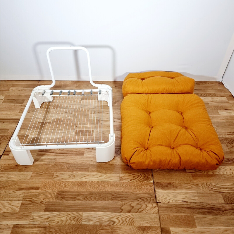 Pair of vintage pop armchairs in metal and orange fabric, 1970