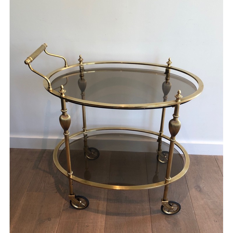 Vintage oval brass serving table by La Maison Jansen, 1940s