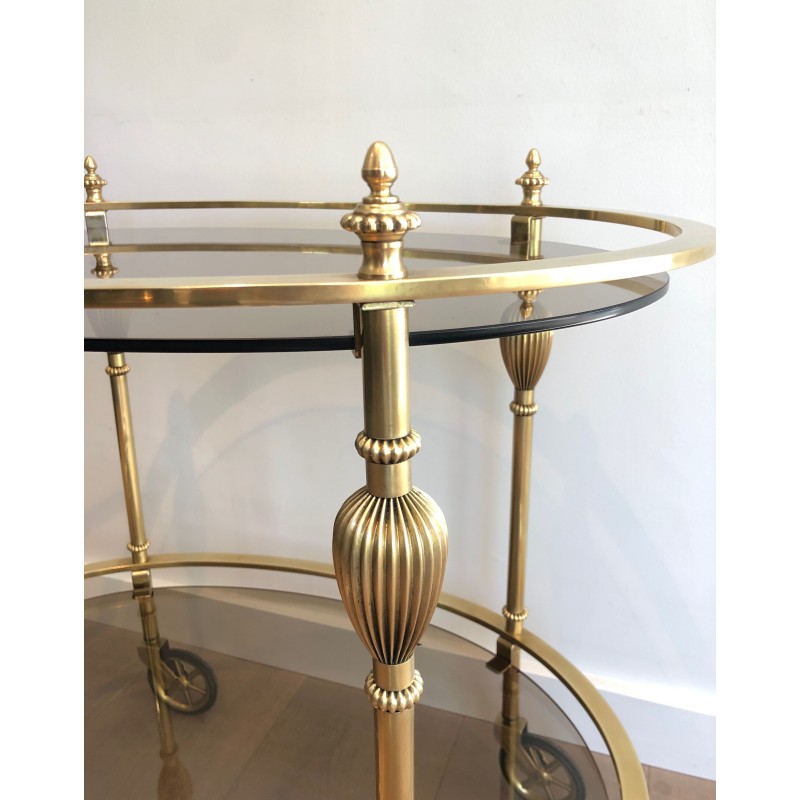 Vintage oval brass serving table by La Maison Jansen, 1940s