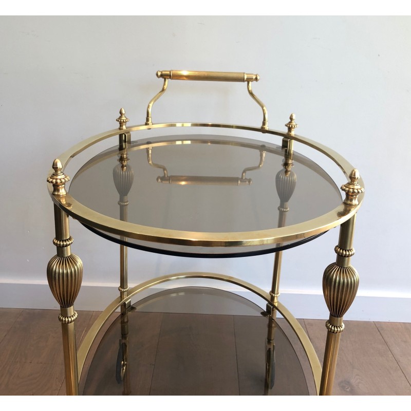 Vintage oval brass serving table by La Maison Jansen, 1940s