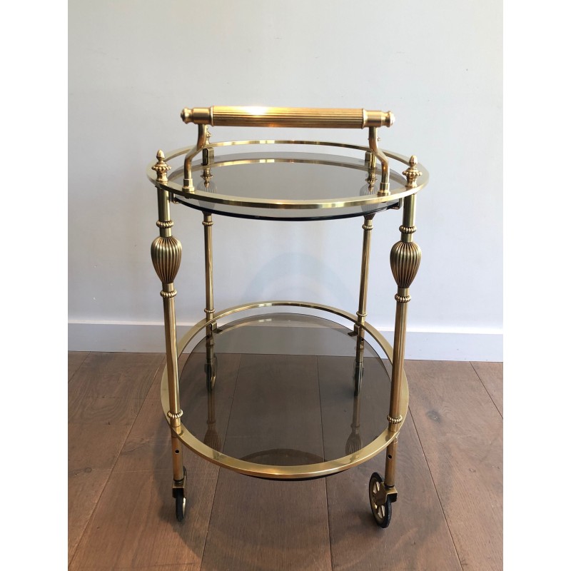 Vintage oval brass serving table by La Maison Jansen, 1940s